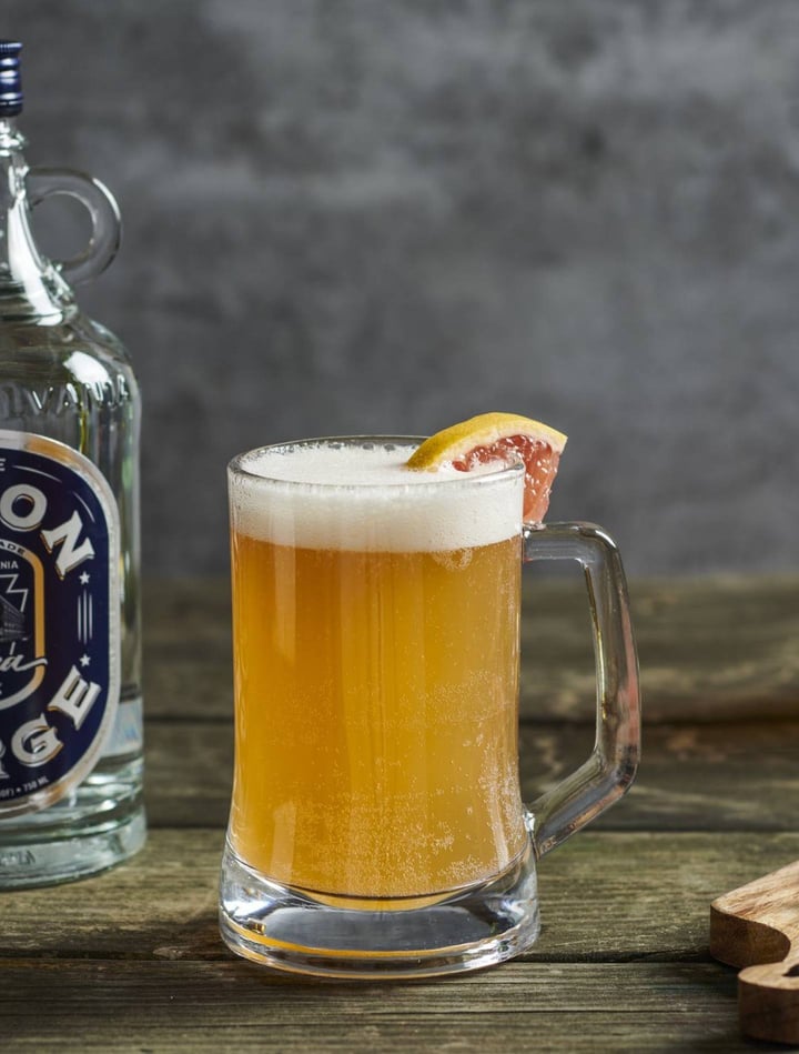 Ingredients: 2 oz The Union Forge Vodka  2 oz Ruby Red Grapefruit Juice 1/4 oz Lemon Juice Dash Grapefruit Bitters Pilsner Beer  Method: Add The Union Forge Vodka, Grapefruit Juice, Lemon Juice and Grapefruit Bitters to Collins glass. Fill with Ice Give it a stire and top with Pilsner Beer Garnish: Grapefruit Wedge